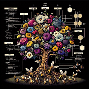 Slika narejena z UI z naslovom Fuzija �ebelarstva, rodoslovja in programiranja