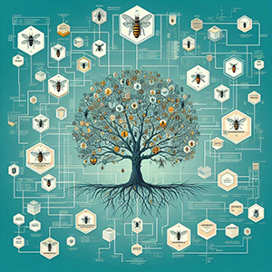 Slika narejena z UI z naslovom Fuzija �ebelarstva, rodoslovja in programiranja